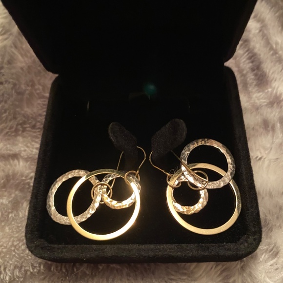 14KT & STERLING CIRCLE EARRINGS 3/4" LONG 1" WIDE SUN VALLEY JEWELRY 3.22 GRAMS - Picture 2 of 4